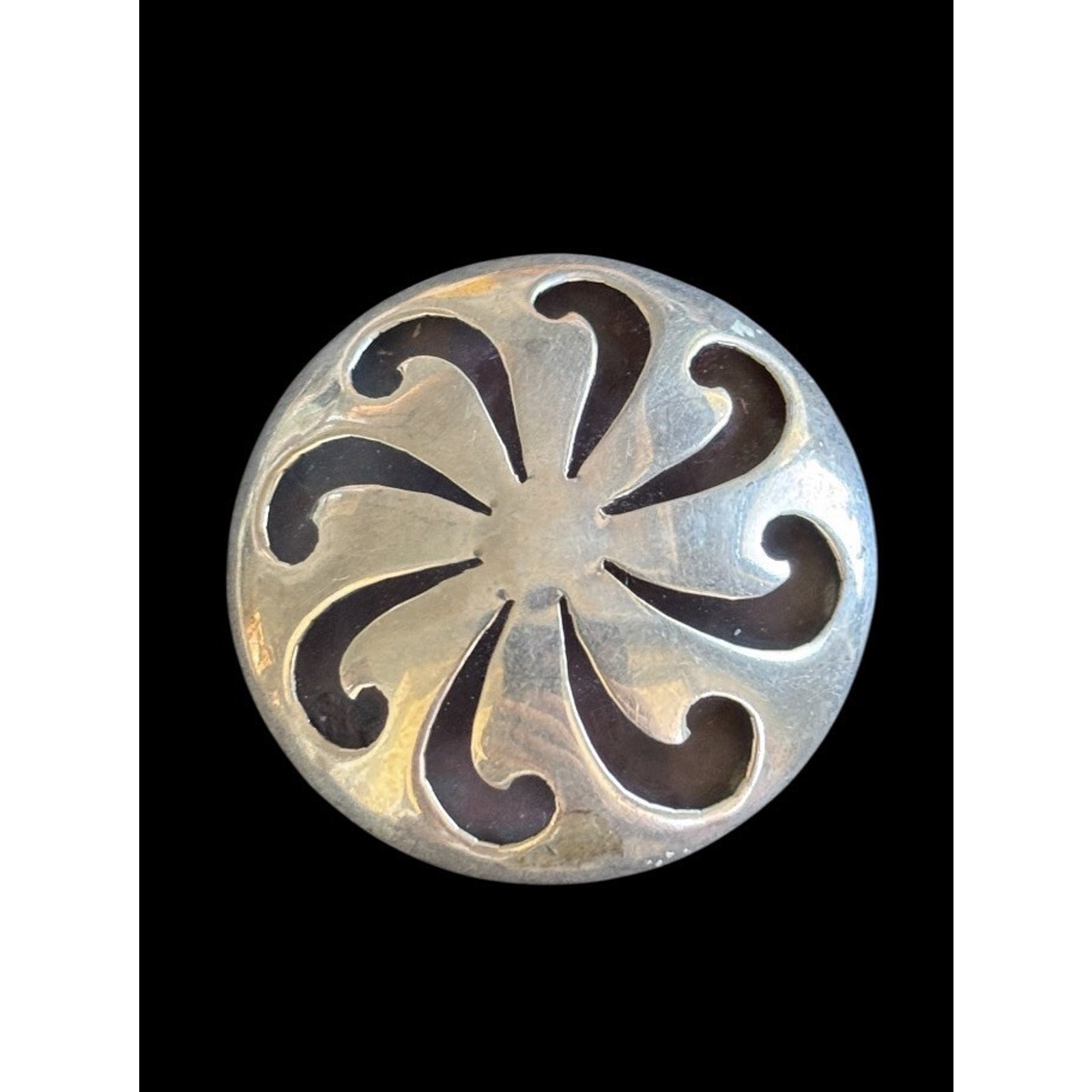 Mcm Taxco Sterling Silver Round Shadowbox Convertible Brooch Pendant 925